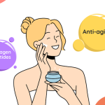 Close-up of anti-aging skincare ingredients including retinol, peptides, and hyaluronic acid in modern lab bottles